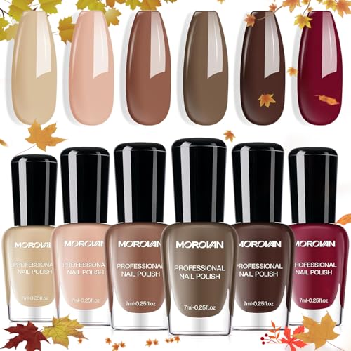 Morovan Brown Nail Polish Set: Fall Nude Dark Chocolate Nail