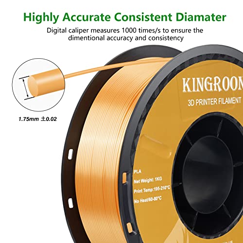 Image of Kingroon Silk PLA 3D Printer Filament, Dimensional Accuracy + /- 0.03 mm, 1 kg Spool(2.2lbs), PLA Shiny Filament 1.75 mm (Orange)