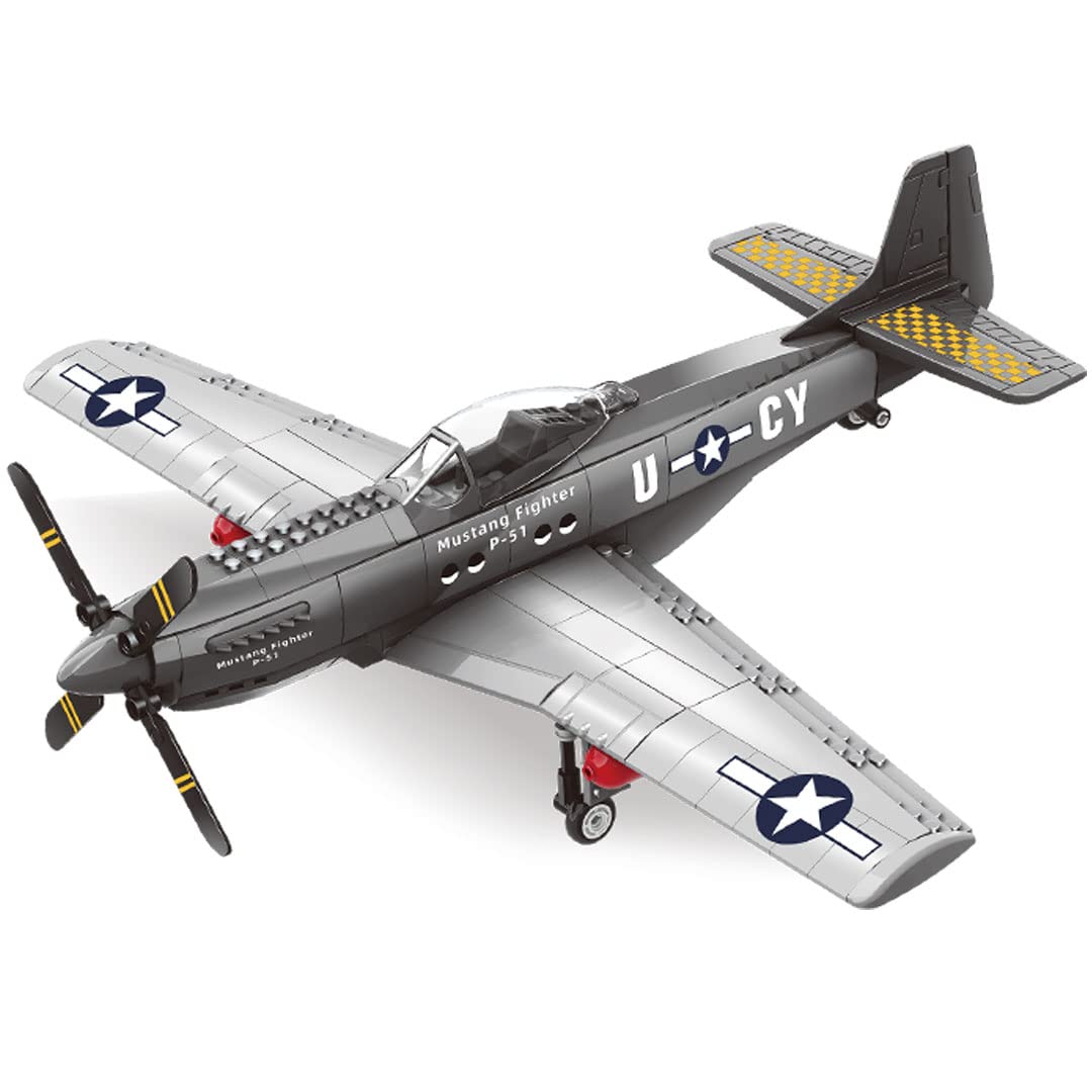 SEMKY Military Fighter Jet P-51 Fighter Mustang Air Force Building Block Set (258Pieces) -Building and Military Toys Gifts for Kid and Adult