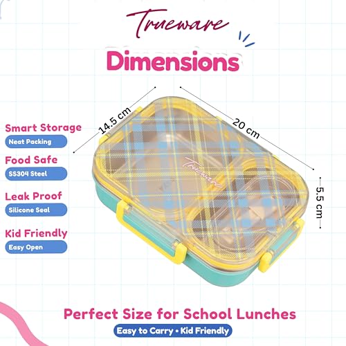 Image of Trueware Cool Touch 304 Stainless Steel PU Insulated Lunch Box with Two Compartment BPA Free, Food Grade Ideal for School, Picnic, Office & Outdoor - 540ml