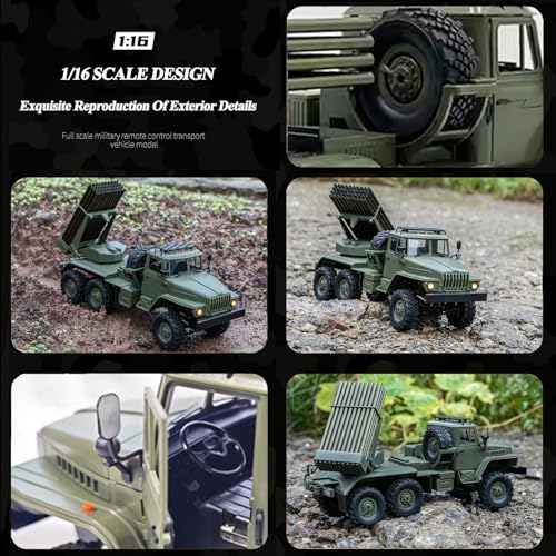 Image of 1:16 Scale RC Truck, 6WD Military Transport Remote Control Car, All-Terrain Off-Road Vehicle with Full Proportional Control, LED Lights & Openable Doors, Hobby Toy for Adults and Collectors