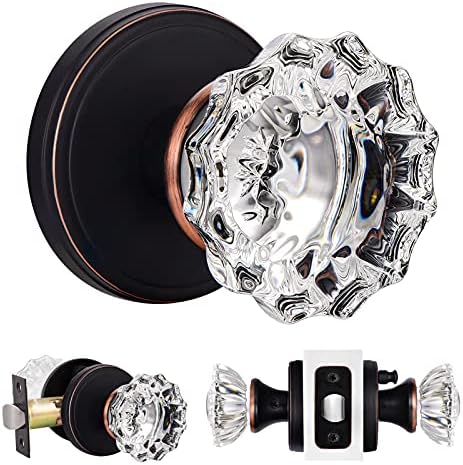 KNOBWELL Privacy Glass Door Knob for Bedroom and Bathroom, Vintage Clear Crystal Door Knobs with ...