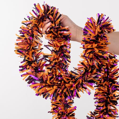 33FT Halloween Tinsel Garland, Black Purple Orange Metallic Twist Foil Tinsel Garland Shiny Hanging Decorations for Halloween Party Decoration Supply by Gloreyan - Used condition - Image 3