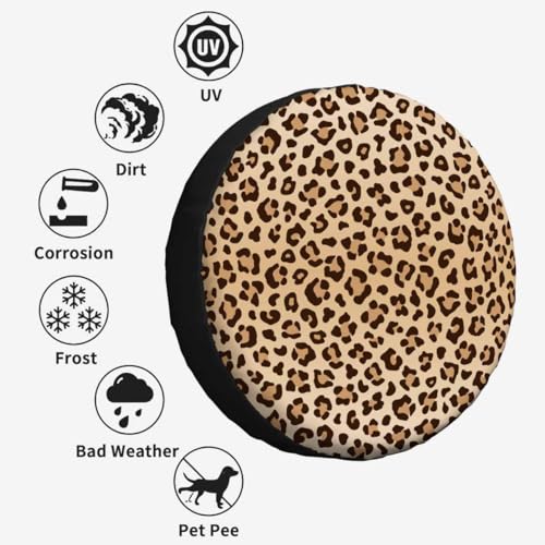 Image of Leopard Print Spare Tire Cover 17 inch Wheel Animal Print Protectors Weatherproof Universal for Trailer Tire Cover Rv SUV Truck Camper Travel Trailer