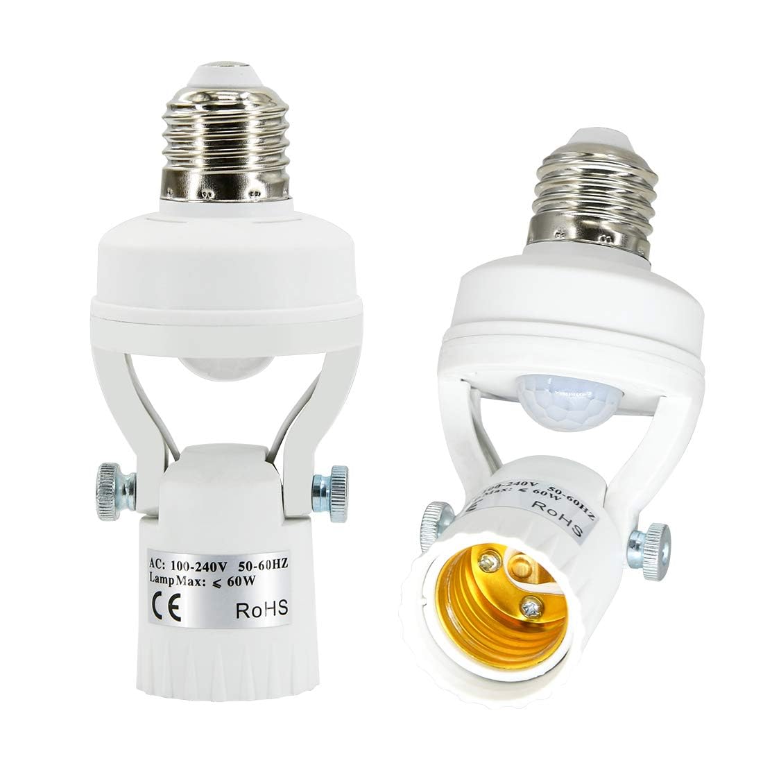 NUNET 2pcs PIR Sensor Gentle Socket – Angled Screw-in Adapter with Auto On/Off for E26/E27, Add Movement Sensor to present Gentle, Appropriate for Porch Storage Basement