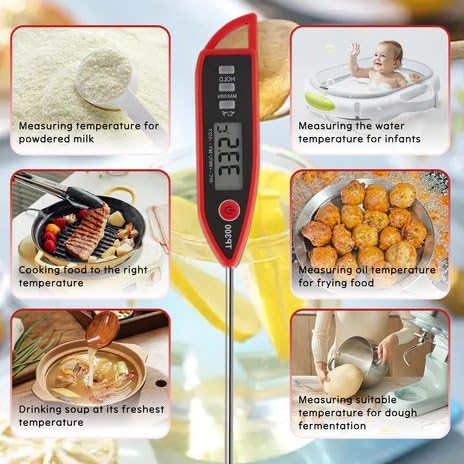 Thermomètre De Cuisine Étanche IPX7 | Sonde Longue Acier Inox | Instantané Fahrenheit/Celsius