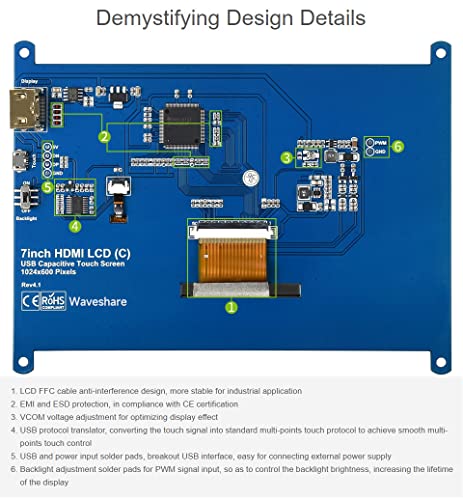 Waveshare 7Inch Capacitive Touch Screen Lcd Compatible With Raspberry Pi 4B/3B+/3A+/2B/B+/A+/Zero/Zero W/Wh/Zero 2W Cm3+/4 1024×600 Resolution Hdmi Ips Low Power Consumption Supports Windows #TOP5