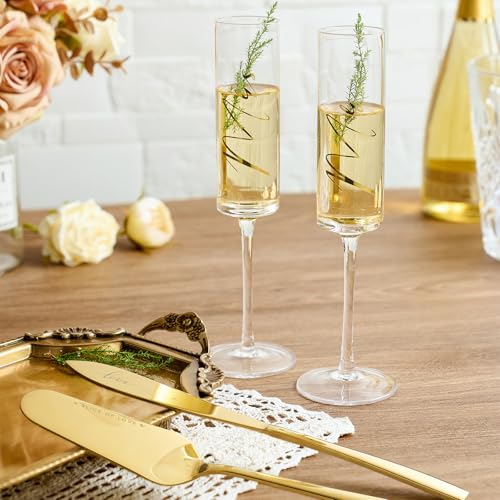 Image of AW BRIDAL 4Pcs Mr and Mrs Champagne Flutes with Gold Wedding Cake Knife