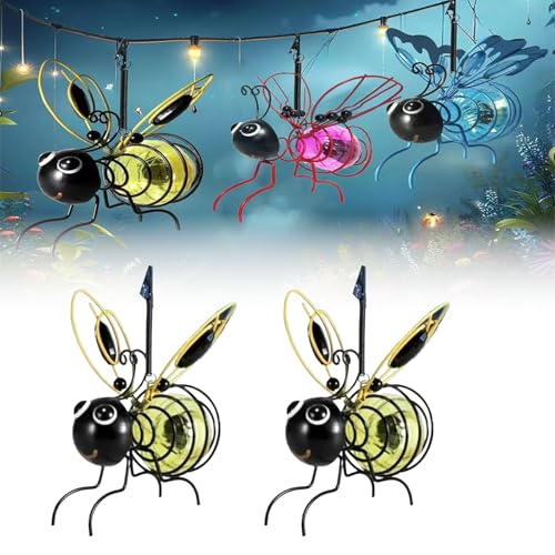 Solar Bees Lights Outdoor, Hanging Bee Solar Garden Light,2025 New Solars Bees Simulation Lights, Waterproof Bumble Bees Solars Light for Party Festivals Garden Decor Birthday Gifts (Yellow 2pcs)