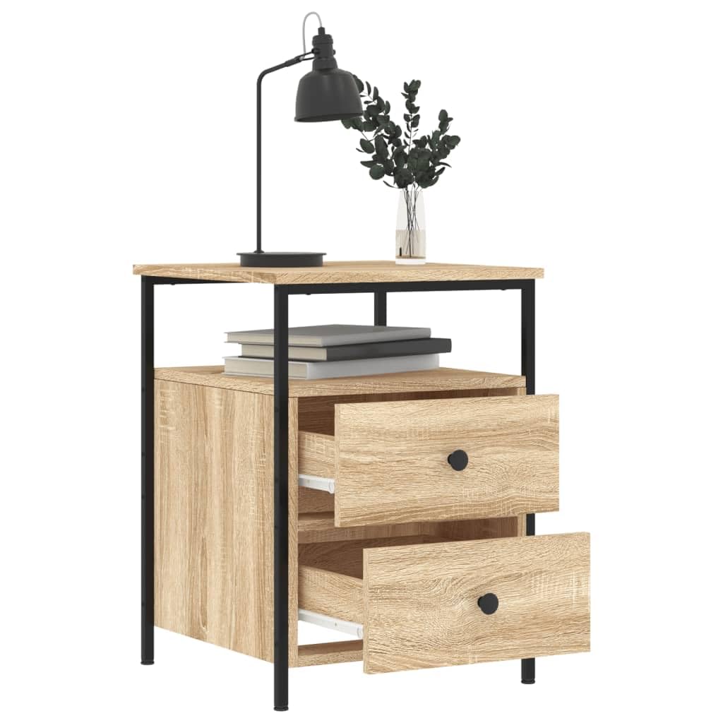 Industrie-Stil Nachttisch aus Holzwerkstoff mit Eisenrahmen, Stauraum Beistelltisch verstellbare Beine für Stabilität und Wohnraum Dekoration