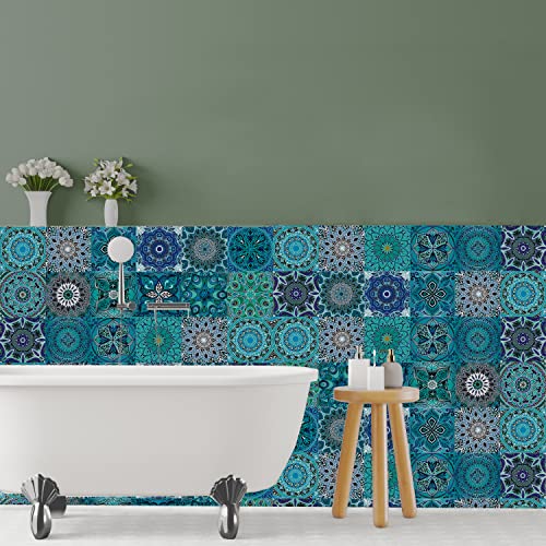 ANHUIB 18 Stück Bunt Fliesenaufkleber,Mosaik Küche Wandaufkleber,DIY Marokkanischer Fliesenfolie für Badezimmer,Wandfliese Aufkleber Fliesensticker,Wasserdicht Selbstklebende Treppenaufkleber,15×15CM