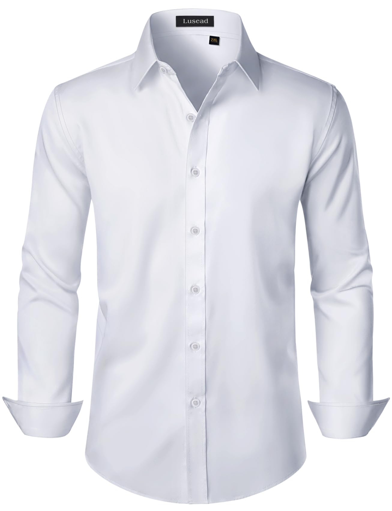 Lusead Men's Dress Shirts Long Sleeve Stretch Wrinkle Free Slim Fit Wedding Formal Button Down Shirt