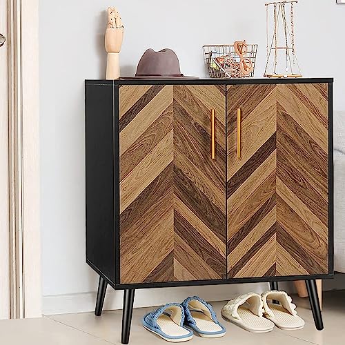 Amzoom Black Accent Cabinet With 2 Doors, Small Storage Cabinet With Shelves, Modern Herringbone Sideboard Buffet Cabinet With Storage For Entryway Kitchen Office Living Dining Room Bedroom Or Hallway #TOP6