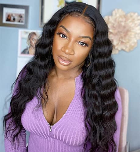 13×3 Lace Front Wig for Black Women 180% Density Glueless Long Black Wig with Natural Hairline Wig Heat Resistant 22 Inches