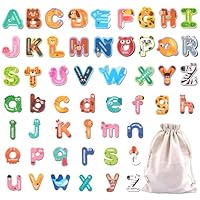 52 Pcs Magnetic Letters,Large Fridge Magnets for Kids,Animals Magnetic Alphabet Letters,Educational Learning Alphabet Toys Include Uppercase und Lowercase Letters for Baby Toddler Preschool