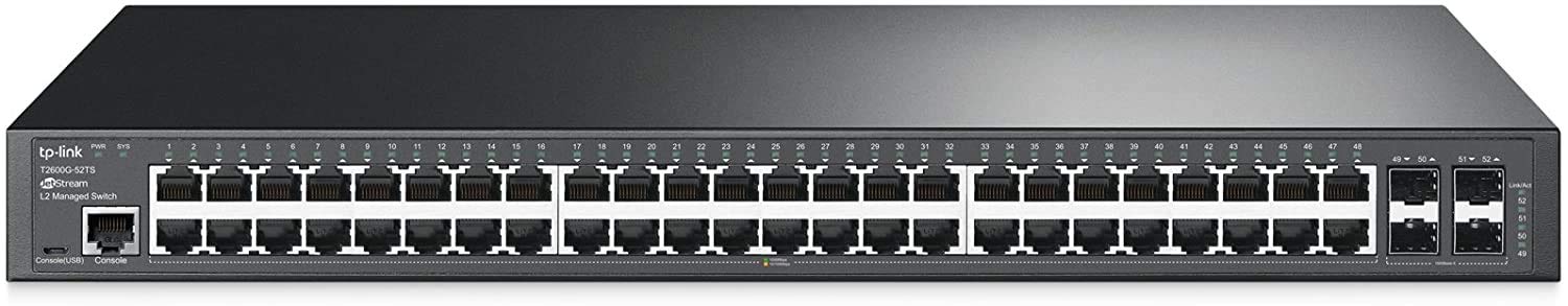 TP-Link T2600G-52TS Jetstream 48-Port (L2 Managed Switch, 4 Gigabit SFP Slots, 48 x 10/100/1000Mbit/s RJ45, L2/L3/L4 QoS, Dhcp Snooping, Unterstützt IPv6)