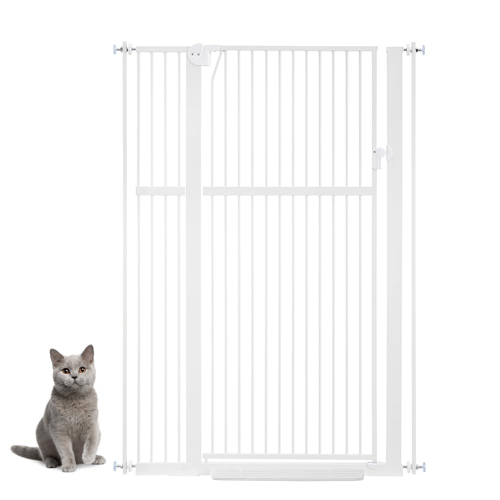 unipaws 142 cm hohes Türschutzgitter ohne Bohren – Druckmontiertes Hundegitter & Türgitter für Katzen, Treppengitter für Türrahmen und Innenbereiche, 95–105 cm breit, Weiß