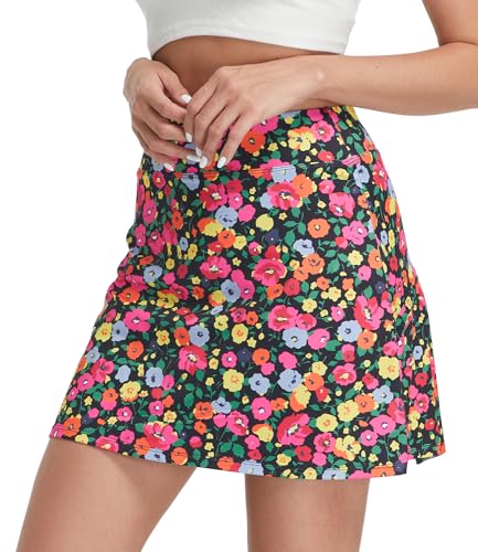 Westkun Falda Pantalon Mujer Golf con 4 Bolsillos Verano Faldas Atlética Ligera de Cintura Alta con Pantalones Cortos para Tenis Correr Entrenamiento Flores Pequeñas XS