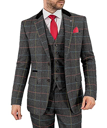 Men's Suit Classic Regular Fit 3 Piece Plaid Wool Tweed Jacket Bussiness Blazer Vest Pants Tuxedos Wedding3