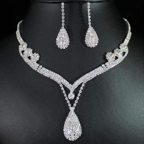 Jewelry Set for Women Fashion & Bridal Wedding Party Rhinestone Water Drop Pendant Necklace Drop Earrings Set