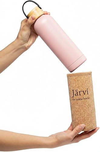 Miniatura 3 de Jarvi The Sauna Bottle - 18.5 oz / 549ml Icy Cold Water & Cool to Touch even in Hot Saunas - Natural Cork x Neoprene Outer Layer - Double Wall Rosa