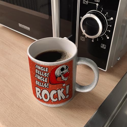 speecheese Jingle Bells Rock Weihnachten Glitzer-Kaffeebecher mit Totenkopf