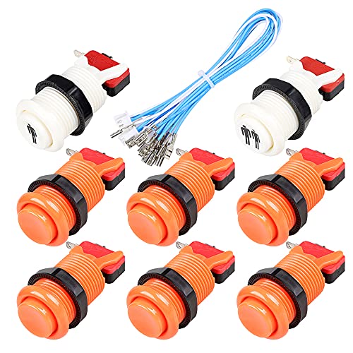 Fosiya 8X Arcade Buttons 30mm Happ Type Standard Push Buttons Switch with 20cm Buttons Cable for Arcade Joystick Arcade1up Games Console (Orange)