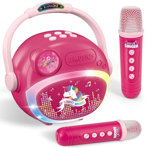Image of Mini Karaoke Machine for Kids Girl, Kids Microphone Portable Bluetooth Speakers with 2 Wireless Mic Toys for Girls Age 4-6-8 Girls Birthday Gifts for 5 6 7 8 9 10 11 Years