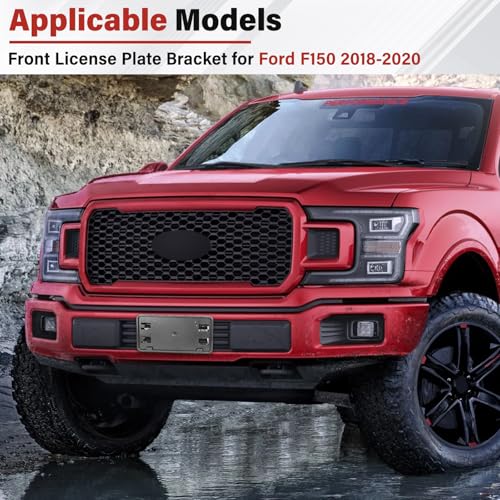 Image of License Plate Bracket Accessories for Ford F150 3.3L 5.0L 2018 2019 2020, Front Bumper License Plate Holder Replacement Frame Black Mount Type B