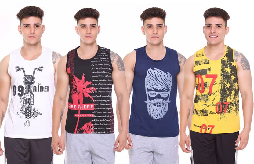 Sleeveless Vest for Men | Tank Top Sando | Workout Tshirts | Sports Vest | Running Tops | Gym Vest for Men |(Pack of 4)-image-46