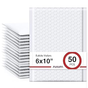 Fuxury Bubble Mailer, 6×10 Inch Bubble Mailers 50 Pack, Self-Seal Adhesive Padded Envelopes, Water Resistant Mailers, Shipping Envelopes for Packaging, Small Business, Mailing,Bulk White#0