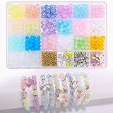 Enjoymade Transparent Color Glass Beads Bracelet Making Kit, Girls' Lovely Cute Bracelet Necklace Jewelry Making Kit, DIY Bulk Acrylic Gradient Bubble Bead Girls' Jewelry, Girls' Birthday Gift