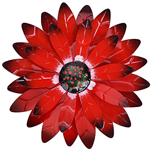 qzmaikoo Red Daisy Metal Flowers Wall Decor Metal Wall Art Decorations Hanging for Indoor Outdoor Bathroom Patio Kitchen,12x12 inches