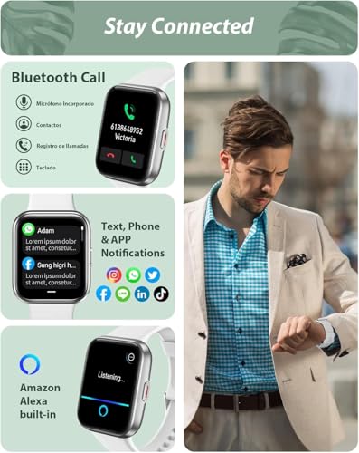 Image of Smart Watch for Women Android & iPhone, Alexa Built-in, 1.8 inch Touch Screen Fitness Tracker with Answer /Make Calls, IP68 Waterproof Heart Rate /Sleep /SpO2 Monitor, Pedometer, 100+ Sport Modes, White