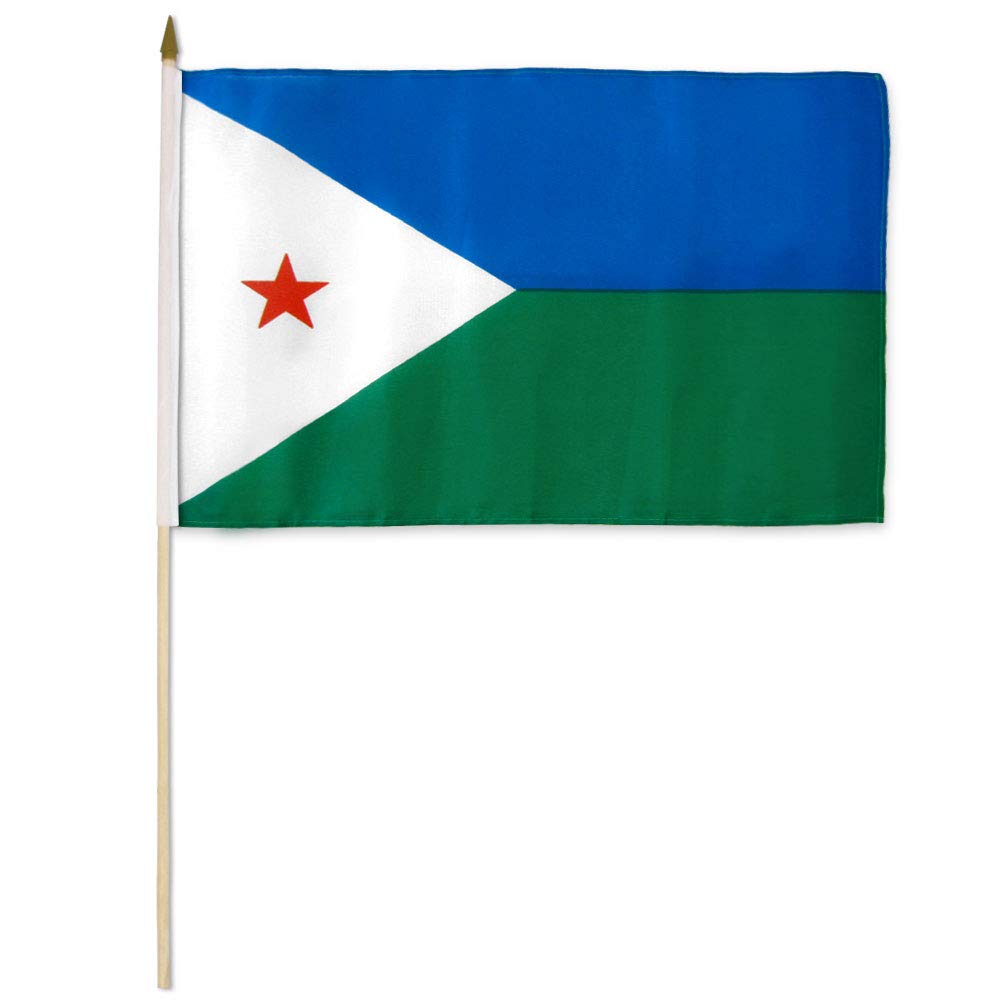 Flags Importer Djibouti Dozen 12x18” Stick Flags, Multicolor