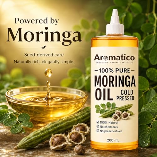Image of AROMATICO Moringa Oil for Face, Hair and Body, Multipurpose Carrier Oil for Skincare, Scalp Massage, Dry Skin Care and Natural Glow Routine - 200ml