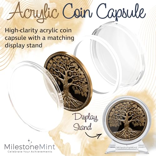 Image of MilestoneMint Affirmation Sobriety Coin Tree of Life Gift Set | Anniversary Sobriety Gifts for Men & Women | AA Coins and Medallions with Token Capsule, Stand & Card | 3D Texture, Recovery AA Chips