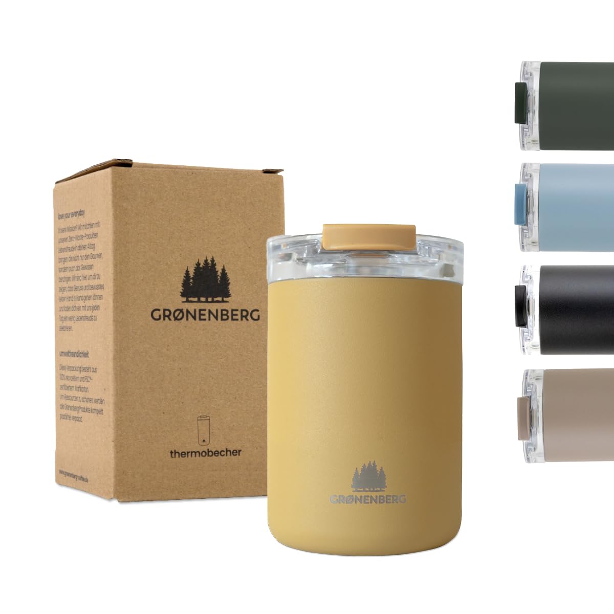 Groenenberg Thermal Mug 320 ml | Coffee Cup to Go 100% Leak-Proof | Keeps at least 4 h warm | Coffee to Go Cup made from Recycled Stainless Steel (Mustard)