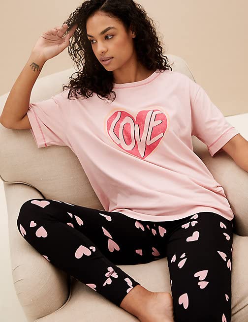Marks And Spencer Cotton Rich Love Slogan Pyjama Set Desertcart