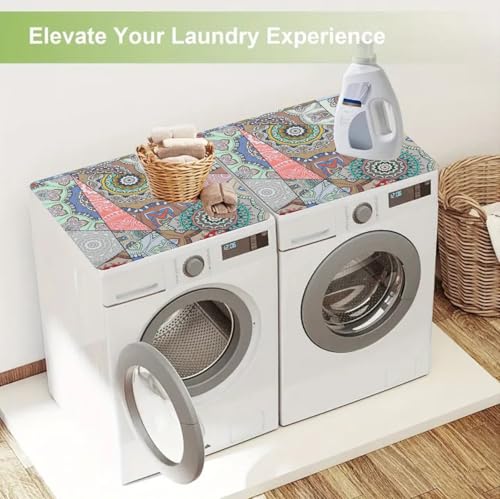 Image of HomeCloud Washing Machine Protective Mat for Top of Washer and Dryer - Non-Slip Waterproof Dust Cover for Laundry & Kitchen (60 x 60) (Multi Trinagle)