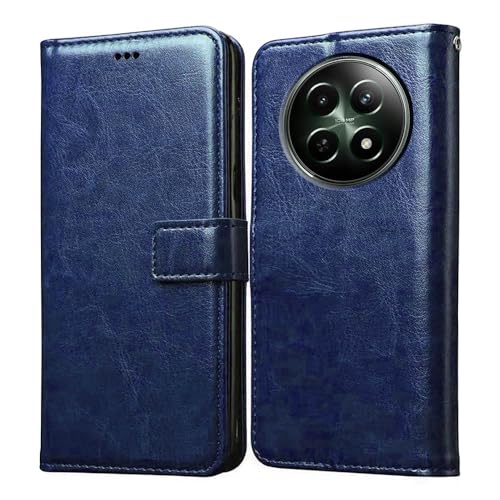 Image of Amazon Brand- Solimo Flip Leather Mobile Cover (Soft & Flexible Back case) for Realme 12 5G / 12x 5G / C65 5G / Narzo 70x 5G / N65 5G (Blue)