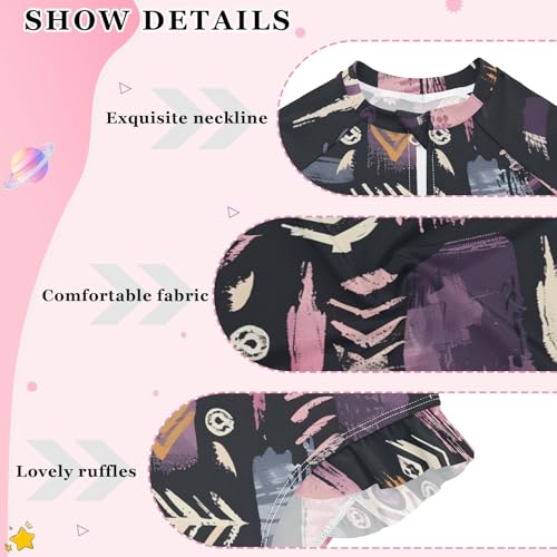 Girls One Piece Swimsuits Long Sleeve Swimsuit Zipper Bathing Suits Aztec Purple Tribal Pattern3