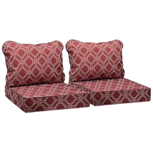 Image of AAAAAcessories Outdoor Seat Cushions for Chairs, Fade-Resistant, Waterproof Patio Furniture Replacement Cushions, 23.5 inch x 25.5 inch x 5 inch + 23.5 inch x 19 inch, Set of 2, Clay Red Vine Trellis