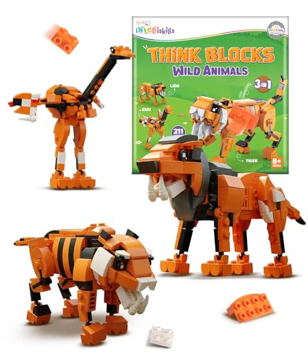 Image of Intelliskills Think Blocks: 3-in-1 Aquatic Animals 118 Piece Set,Shark, Squid&Seahorse, Model Building Kit for Kids,STEM Construction Set for Toddlers,Assemble&Play Game,Activity&Gifting Toy (Orange)