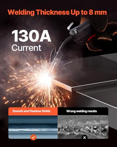 Vevor Macchina Saldatrice Mig Corrente 130A, Saldatrice Mig Multiprocesso A Gas/Mig Senza Gas 2 In 1, Saldatrice Portatile Saldatrice Tecnologia Inverter Igbt, Macchina Saldatrice Schermo Digitale - 3