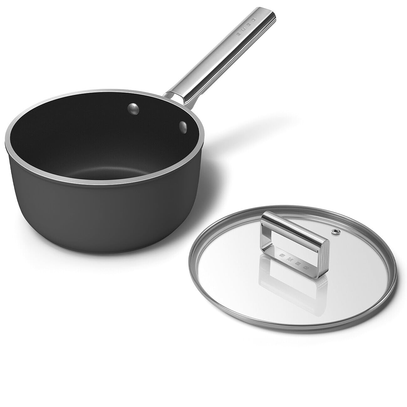 Smeg, Casseruola Antiaderente SPF2012BLM, Diametro 20 cm, Rivestimento Ceramico senza PFAS, Manico in Acciaio Inox, per Tutti i Piani Cottura, fino a 250° in Forno, Capacità 3,1 cl, Nero Opaco
