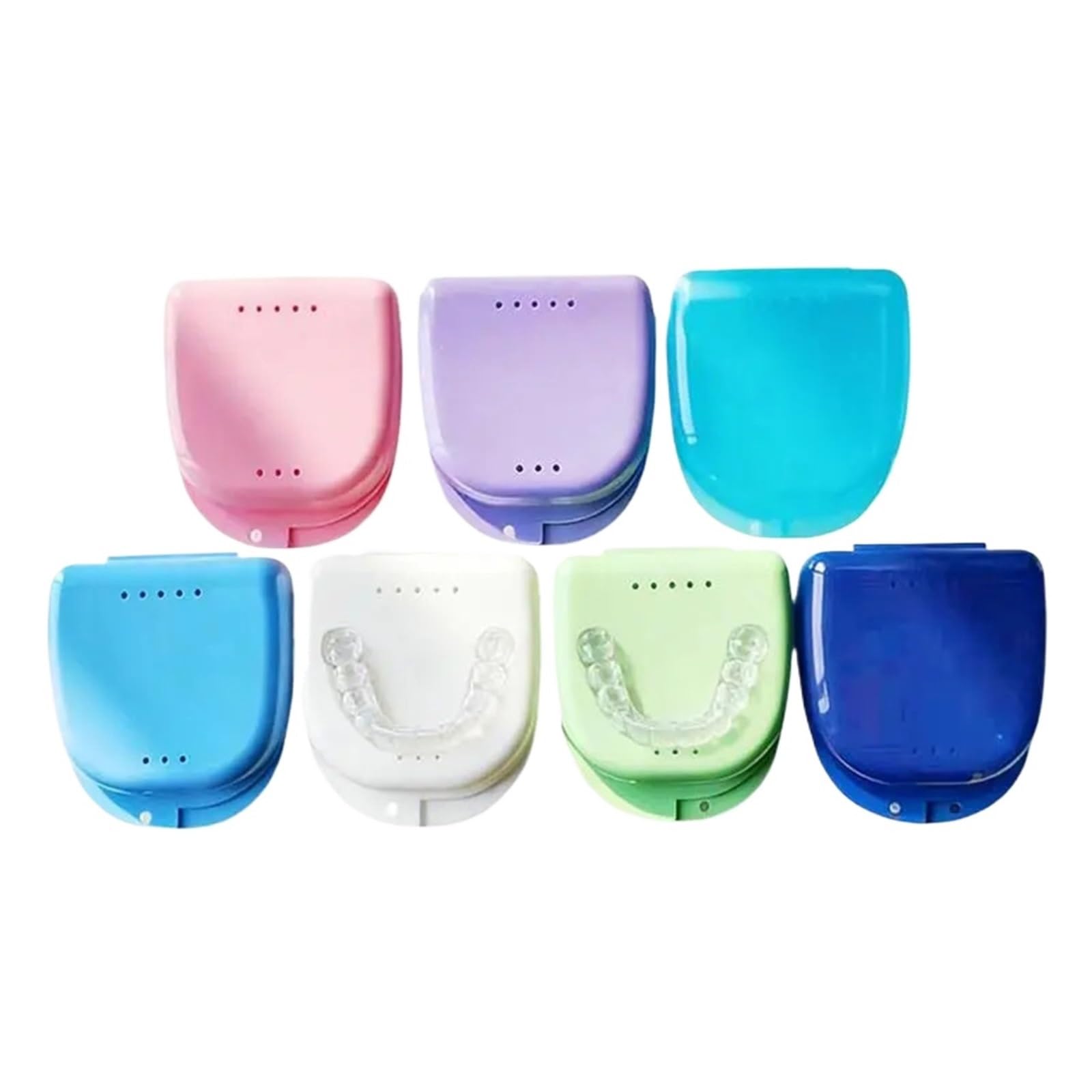 Retainer Case 3Pcs Colorful Dental Braces Retainer Case Denture Tray Box Vent Holes Mouth Guard Aligner(A4)