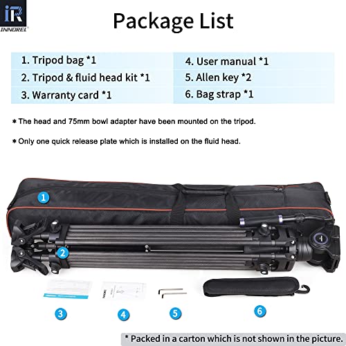 Video Carbon Fiber Tripod System, Innorel Vt80C Tripod Kit 73In/186Cm Professional Heavy Duty Carbon Twin Tube Tripod With F80 Fluid Head Mid-Level Spreader Max Load 12Kg Dslr Camcorder #TOP6