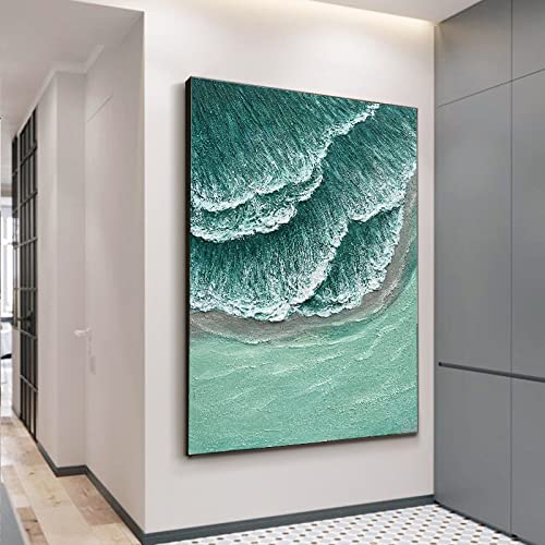 Peinture acrylique fait main vagues vertes sérénité marine et évasion pour décoration salon