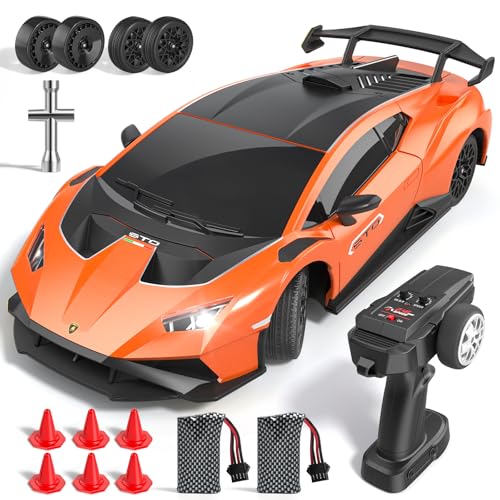 Lamborghini RC Drift Car, 1:18 4WD High Speed Remote Control Drift Cars with Full Proportional Throttle and LED Light,...